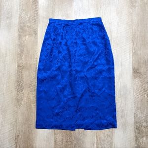 Royal Blue Floral Print 100% Silk Skirt